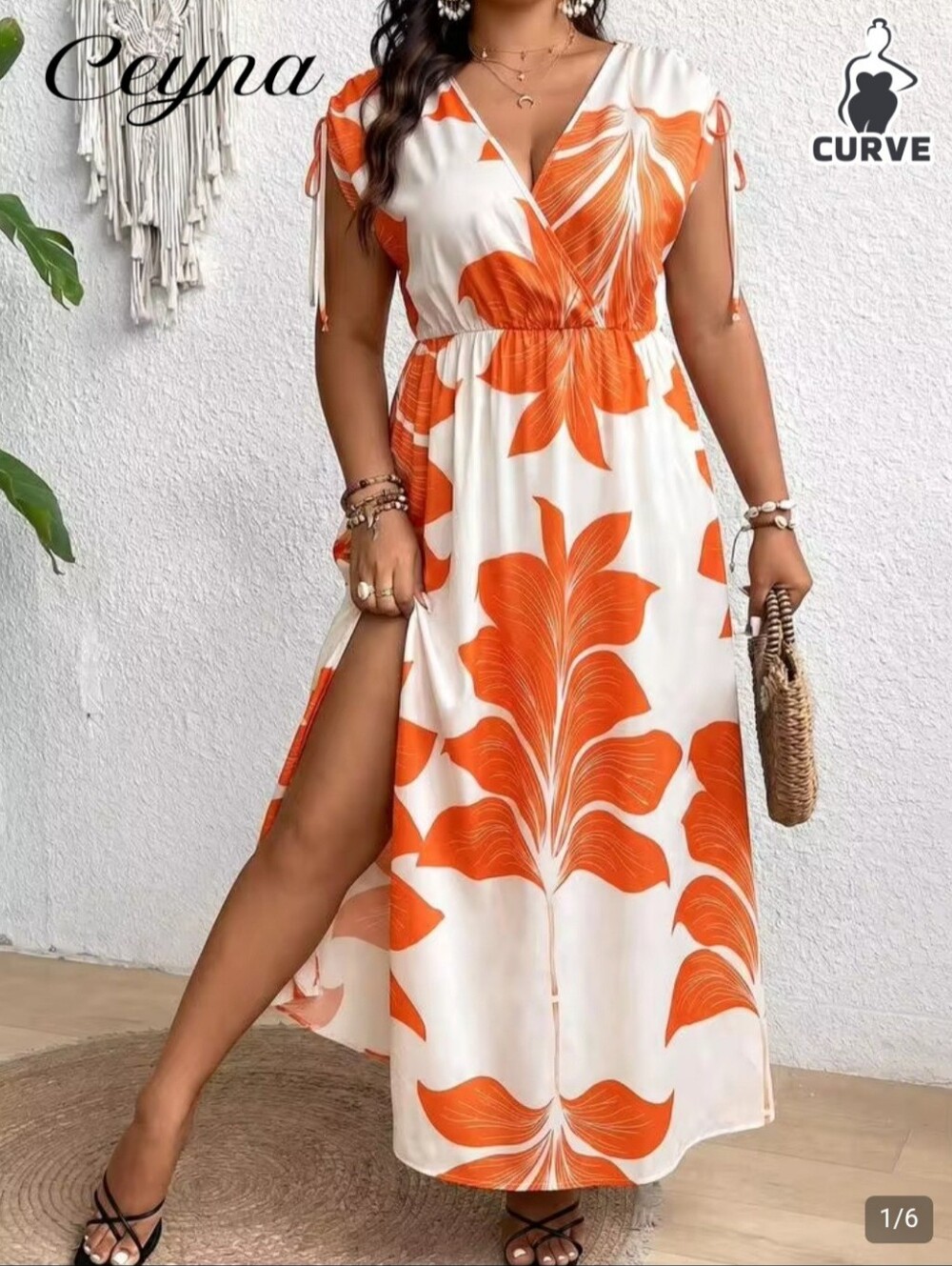 Curve Orange Floral Wrap Maxi Dress